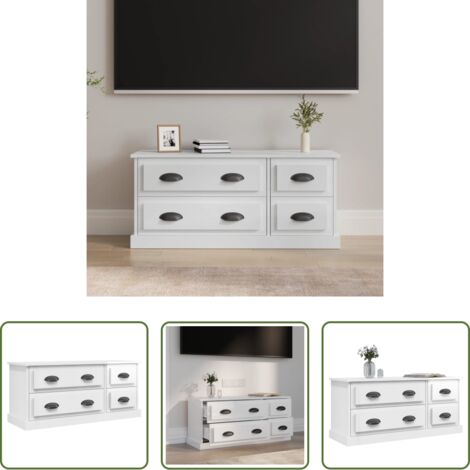 Madera contrachapada -  Mueble de TV madera contrachapada blanco brillo 100x35,5x45 cm