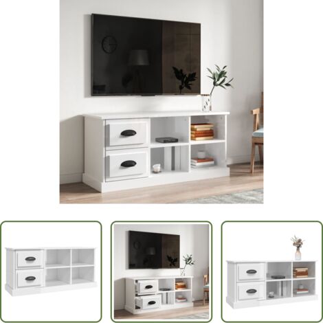 Madera contrachapada -  Mueble de TV madera contrachapada blanco brillo 102x35,5x47,5cm
