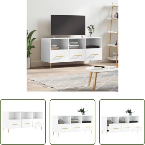 Madera contrachapada -  Mueble de TV madera contrachapada blanco brillo 102x36x50 cm
