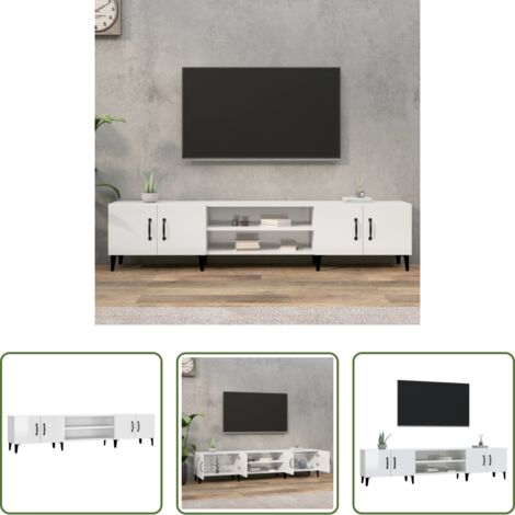 Madera contrachapada -  Mueble de TV madera contrachapada blanco brillo 180x31,5x40 cm