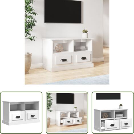 Madera contrachapada -  Mueble de TV madera contrachapada blanco brillo 80x35x50 cm
