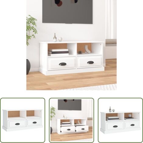 Madera contrachapada -  Mueble de TV madera contrachapada blanco brillo 93x35,5x45 cm