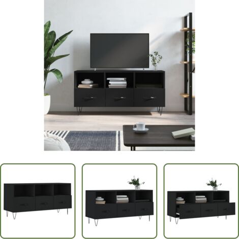 Madera contrachapada -  Mueble de TV madera de ingeniería negro 102x36x50 cm