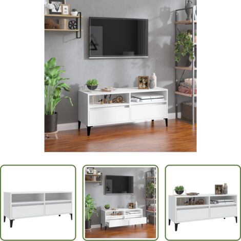 Madera contrachapada -  Mueble para TV madera contrachapada blanco 100x34,5x44,5 cm