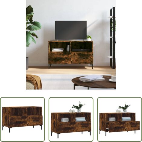 Madera contrachapada -  Mueble para TV madera contrachapada roble ahumado 80x36x50 cm