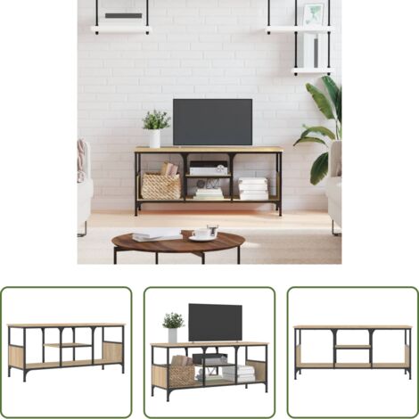 Madera contrachapada -  Mueble TV hierro madera contrachapada roble Sonoma 100x35x45 cm