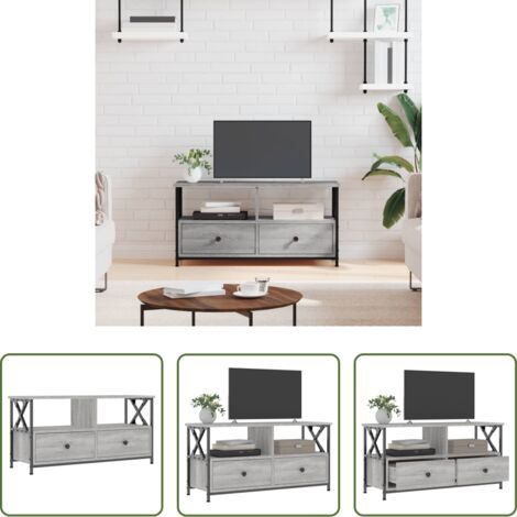 Madera contrachapada -  Mueble TV hierro y madera contrachapada gris Sonoma 90x33x45 cm
