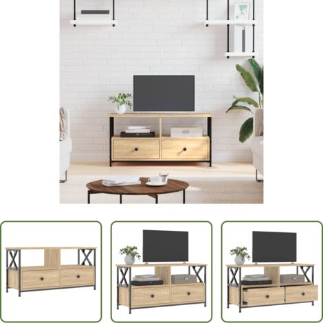 Madera contrachapada -  Mueble TV hierro y madera contrachapada roble Sonoma 90x33x45cm
