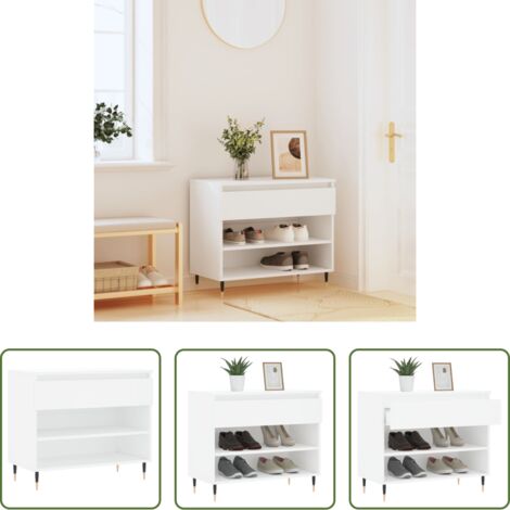 Madera contrachapada -  Mueble zapatero madera contrachapada blanco 70x36x60 cm