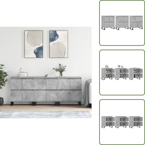 Madera contrachapada - vidaXL Aparadores 3 uds madera contrachapada gris hormigón - Armario