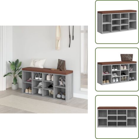 Madera contrachapada - vidaXL Banco zapatero madera contrachapada gris Sonoma 103x30x48 cm - Banco de madera