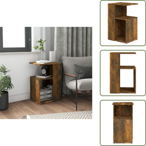 Madera contrachapada - vidaXL Mesa auxiliar madera contrachapada roble ahumado 36x30x56 cm - Mesa con forma G