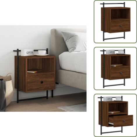 Madera contrachapada - vidaXL Mesita de noche de pared marrón roble 40x30x61 cm - Mesita de noche de pared