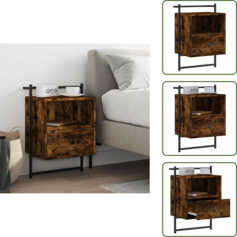 Madera contrachapada - vidaXL Mesita de noche de pared roble ahumado 40x30x61 cm - Mesita de noche de pared