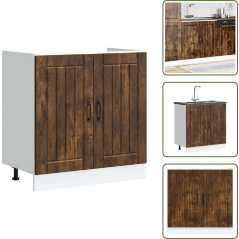 Madera contrachapada - vidaXL Mueble bajo fregadero Lucca madera contrachapada roble ahumado - Gabinete cocina