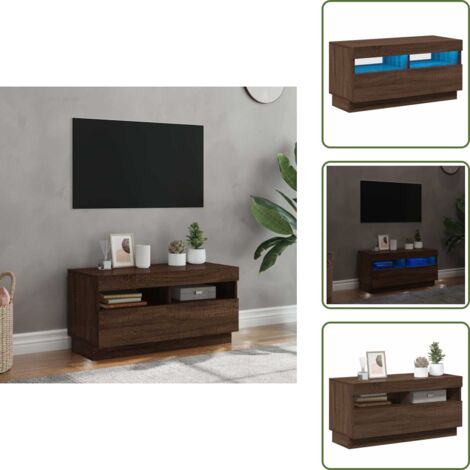 Madera contrachapada - vidaXL Mueble de TV con luces LED color roble marrón 80x35x40 cm - Decoración moderna