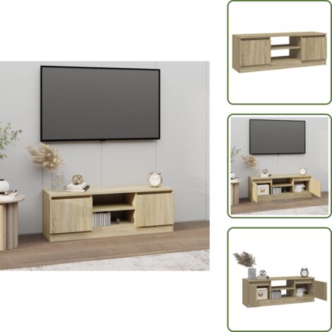 Madera contrachapada - vidaXL Mueble de TV con puerta roble Sonoma 102x30x36 cm - Almacenamiento