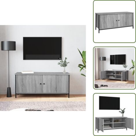 Madera contrachapada - vidaXL Mueble TV con puertas contrachapada gris Sonoma 102x35x45 cm - Armario para TV