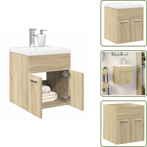 Madera contrachapada - vidaXL Set de muebles de baño 2 pzas madera contrachapada roble Sonoma - Baño moderno