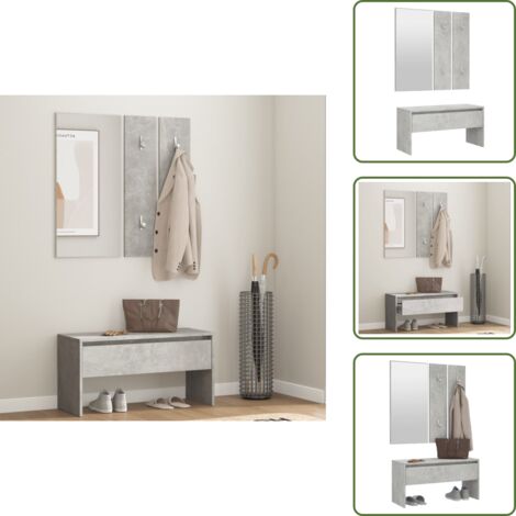 Madera contrachapada - vidaXL Set de muebles de recibidor madera contrachapada gris hormigón - Almacenamiento