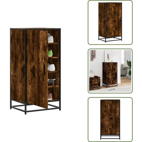 Madera contrachapada - vidaXL Zapatero madera contrachapada roble ahumado 48x38x97,5 cm - Zapatero con puerta