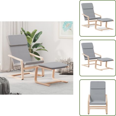 Madera de abedul - vidaXL Sillón de relax con taburete tela gris claro - Tela gris claro