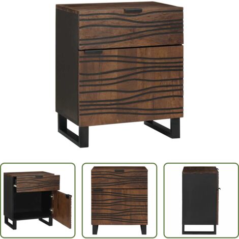 Madera de acacia -  Armario de Noche Nogal 50 x 33 x 60 cm Madera maciza de Acacia