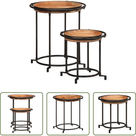 Madera de acacia -  Juego de mesas auxiliar 2 piezas madera maciza de acacia