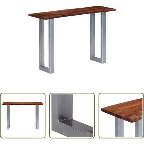 Madera de acacia -  Mesa consola madera maciza de acacia y hierro 115x35x76 cm