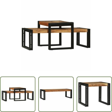Madera de acacia -  Mesa de Café 2 pcs Marrón Madera de Acacia Sólida