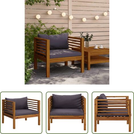 Madera de acacia -  Silla de jardín con cojines gris oscuro madera maciza acacia