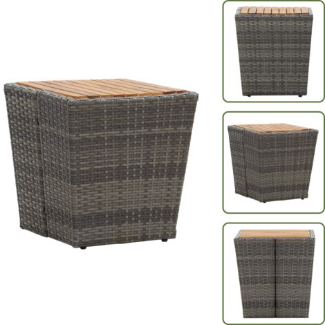 Madera de acacia - vidaXL Mesa de centro ratán PE y madera de acacia gris 41,5x41,5x43 cm - Patio