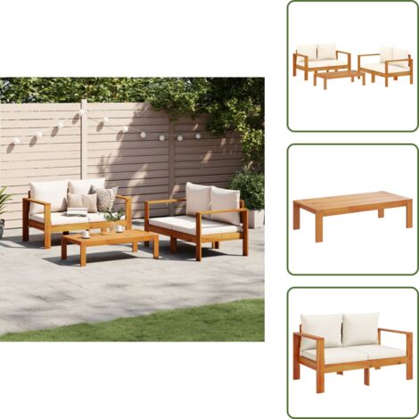 Madera de acacia - vidaXL Set de sofás de jardín con cojines 3 pzas madera maciza acacia - Muebles de jardín