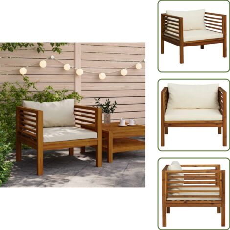 Madera de acacia - vidaXL Silla de jardín y cojines blanco crema madera maciza de acacia - Silla exterior