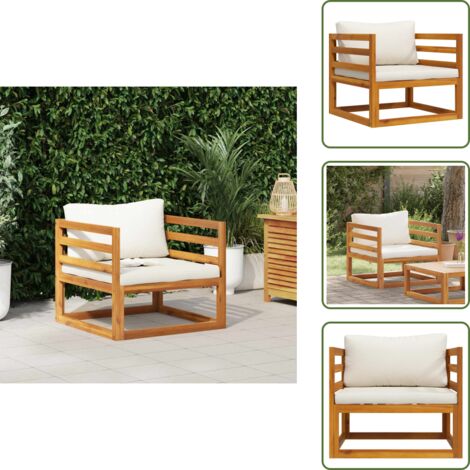Madera de acacia - vidaXL Silla de jardín y cojines color crema madera maciza de acacia - Silla de jardín exterior