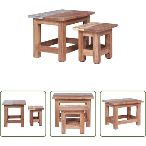 Madera de caoba -  Mesas apilables 2 unidades madera maciza de caoba