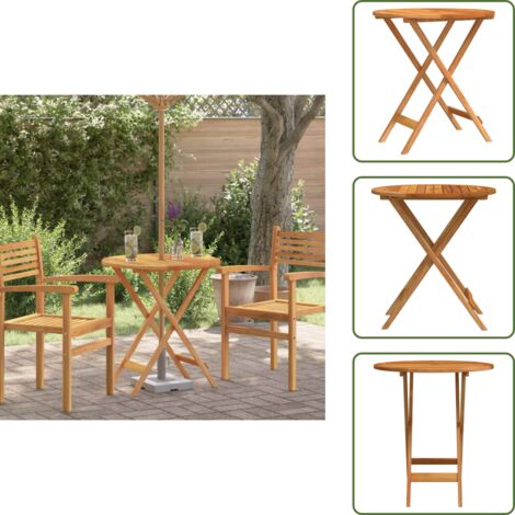 Madera de eucalipto - vidaXL Mesa jardín plegable madera maciza de eucalipto Ø60x75 cm - Mesa de exterior