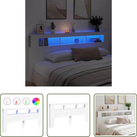 Madera de ingeniería -  Cabecero con LED madera de ingeniería blanco 220x18,5x103,5 cm