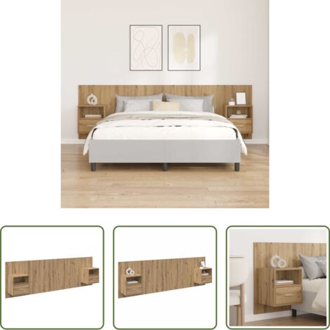 Madera de ingeniería -  Cabecero con Mueble 3 pcs Roble artesanal Madera de ingeniería