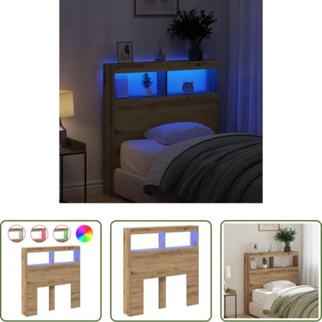 Madera de ingeniería -  Cabecero de cama con LED roble artesanal 100x17x102 cm