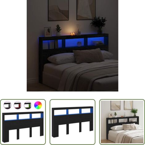 Madera de ingeniería -  Cabecero de cama con LED roble negro 180x17x102 cm