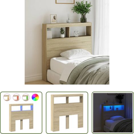 Madera de ingeniería -  Cabecero de cama con LED roble Sonoma 100x17x102 cm