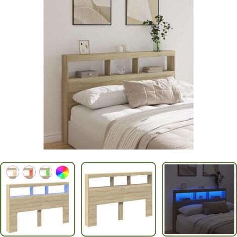 Madera de ingeniería -  Cabecero de cama con LED roble Sonoma 160x17x102 cm