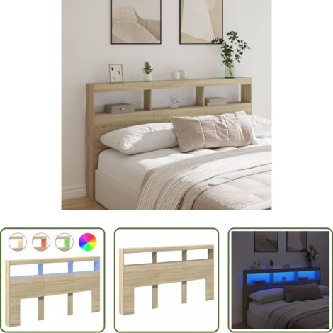 Madera de ingeniería -  Cabecero de cama con LED roble Sonoma 180x17x102 cm