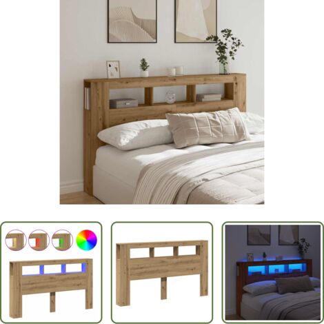 Madera de ingeniería -  Cabecero LED madera ingeniería roble artisan 180x18,5x103,5 cm