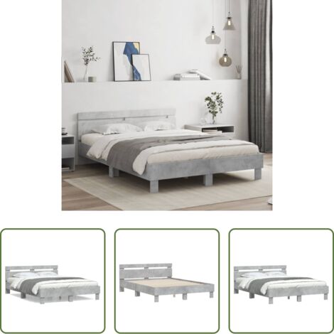 Madera de ingeniería -  Cama con cabecero madera de ingeniería gris hormigón 140x190 cm