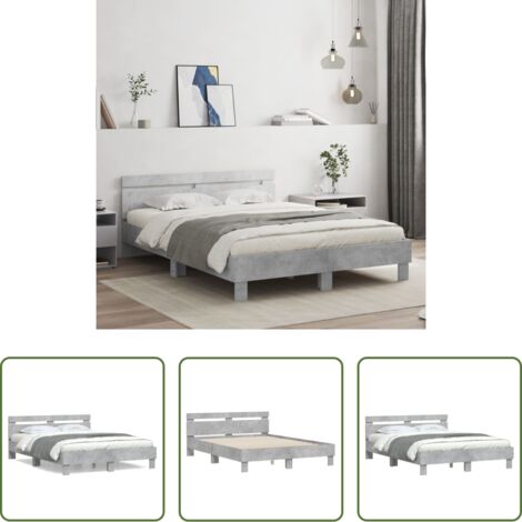 Madera de ingeniería -  Cama con cabecero madera de ingeniería gris hormigón 140x200 cm