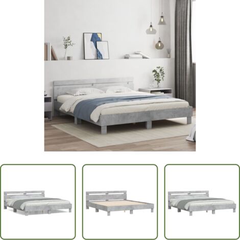 Madera de ingeniería -  Cama con cabecero madera de ingeniería gris hormigón 160x200 cm