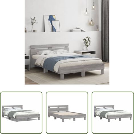 Madera de ingeniería - Cama con cabecero madera de ingeniería gris Sonoma 135x190 cm