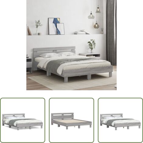 Madera de ingeniería -  Cama con cabecero madera de ingeniería gris Sonoma 140x200 cm